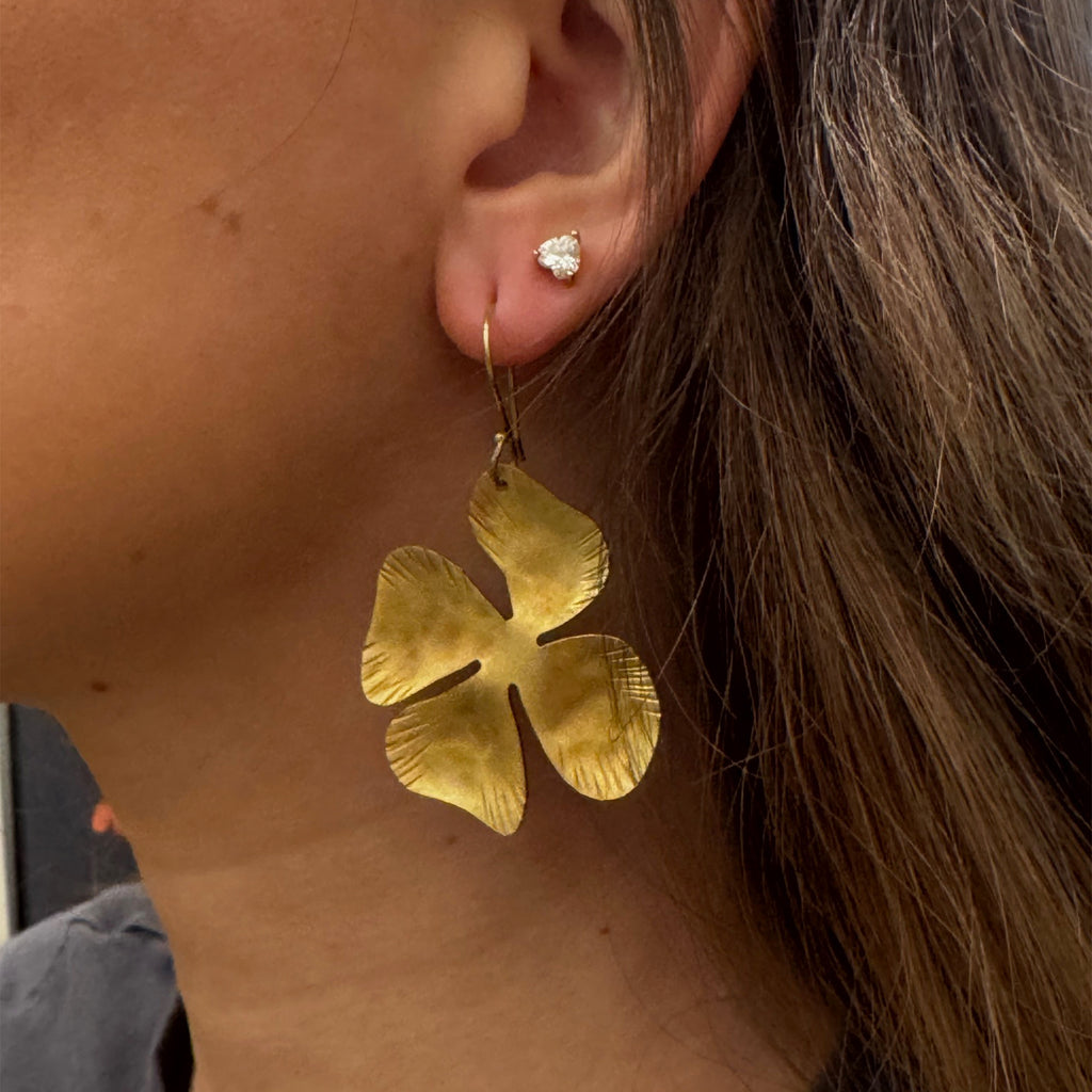 Liza Earrings - Brass, Flower