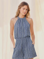 Halter Neck Romper, Denim Blue