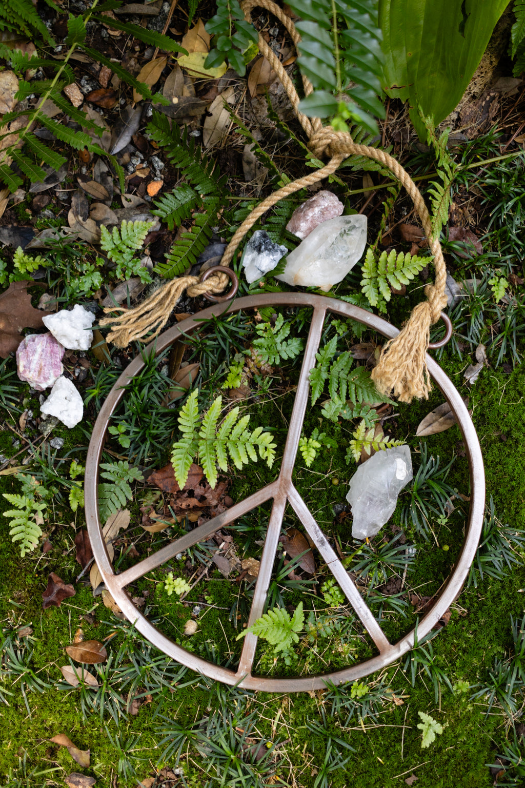 Small Hanging Metal & Jute Peace Sign
