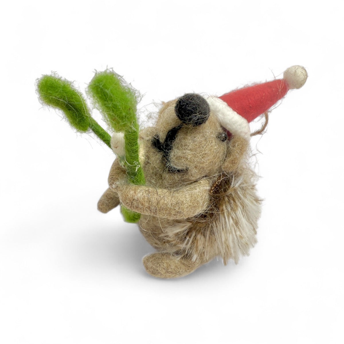 Hedgehog With Christmas Hat & Mistletoe Ornament