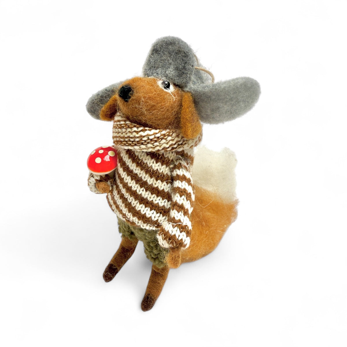 Squirrel With Sweater & Grey Tapper Hat Ornament