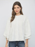 Floral Eyelet Blouse w Bubble Sleeve, Off White
