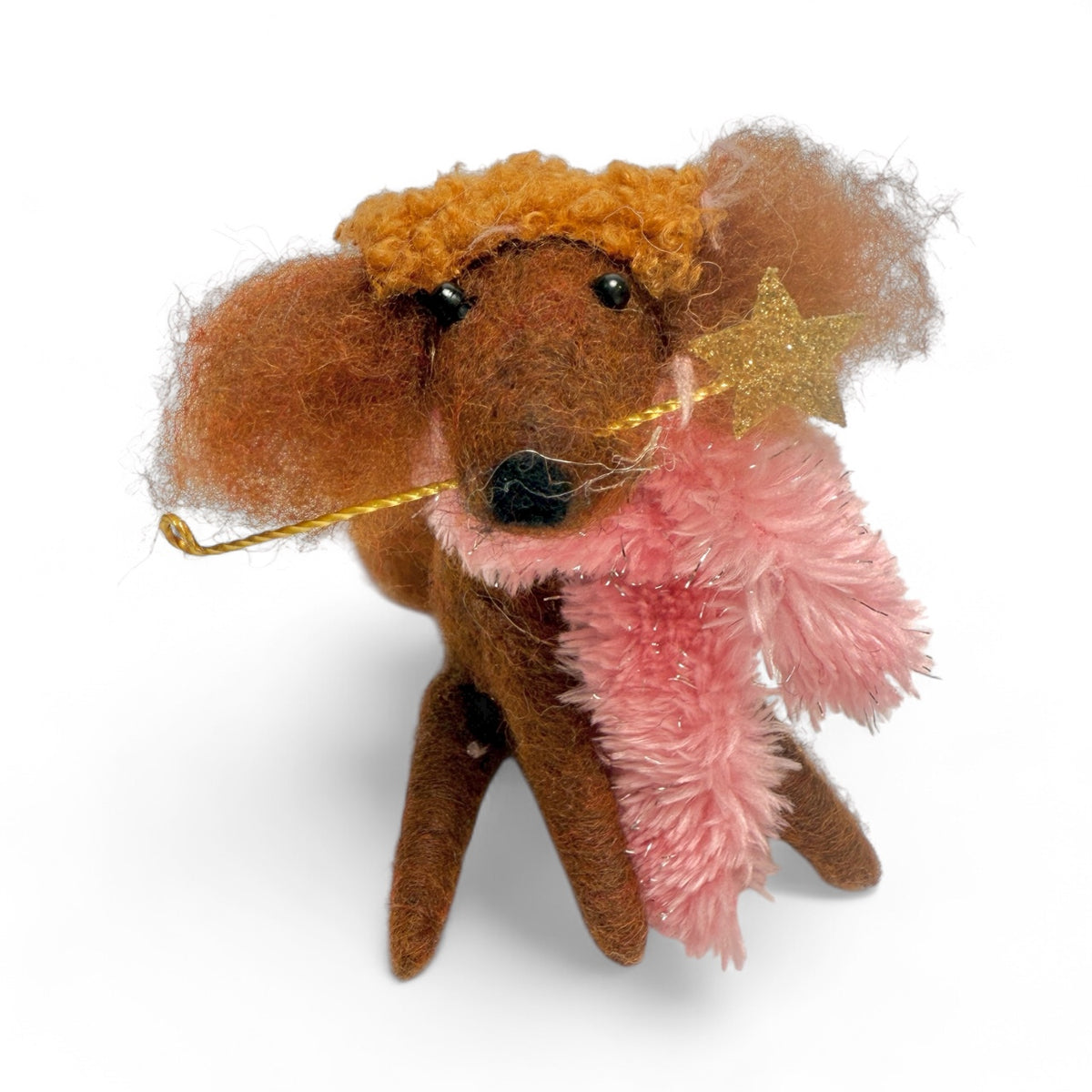 ***Brown Poodle With Star Wand & Fluffy Pink Scarf Ornament - Mutley Crew Collection Second Edition