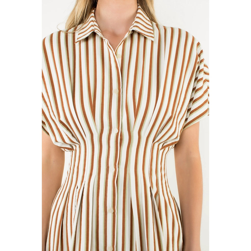 Button Up Short Sleeve Striped Maxi Dress