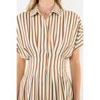 Button Up Short Sleeve Striped Maxi Dress