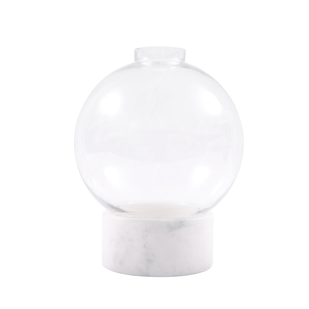 ***Large Round Glass Dome Vase on White Marble Base - 8" x 8" x 10.5"