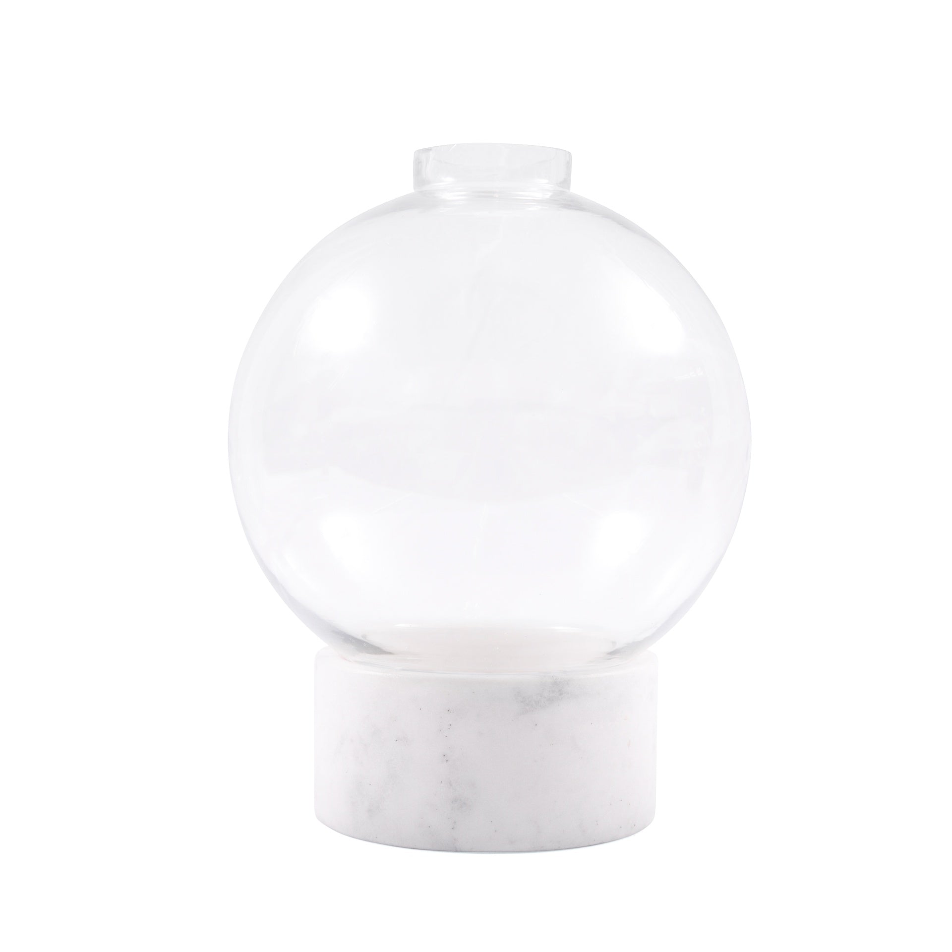 ***Large Round Glass Dome Vase on White Marble Base - 8" x 8" x 10.5"