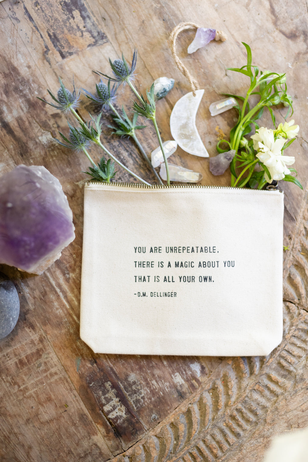 Hanging Selenite Moon on Jute