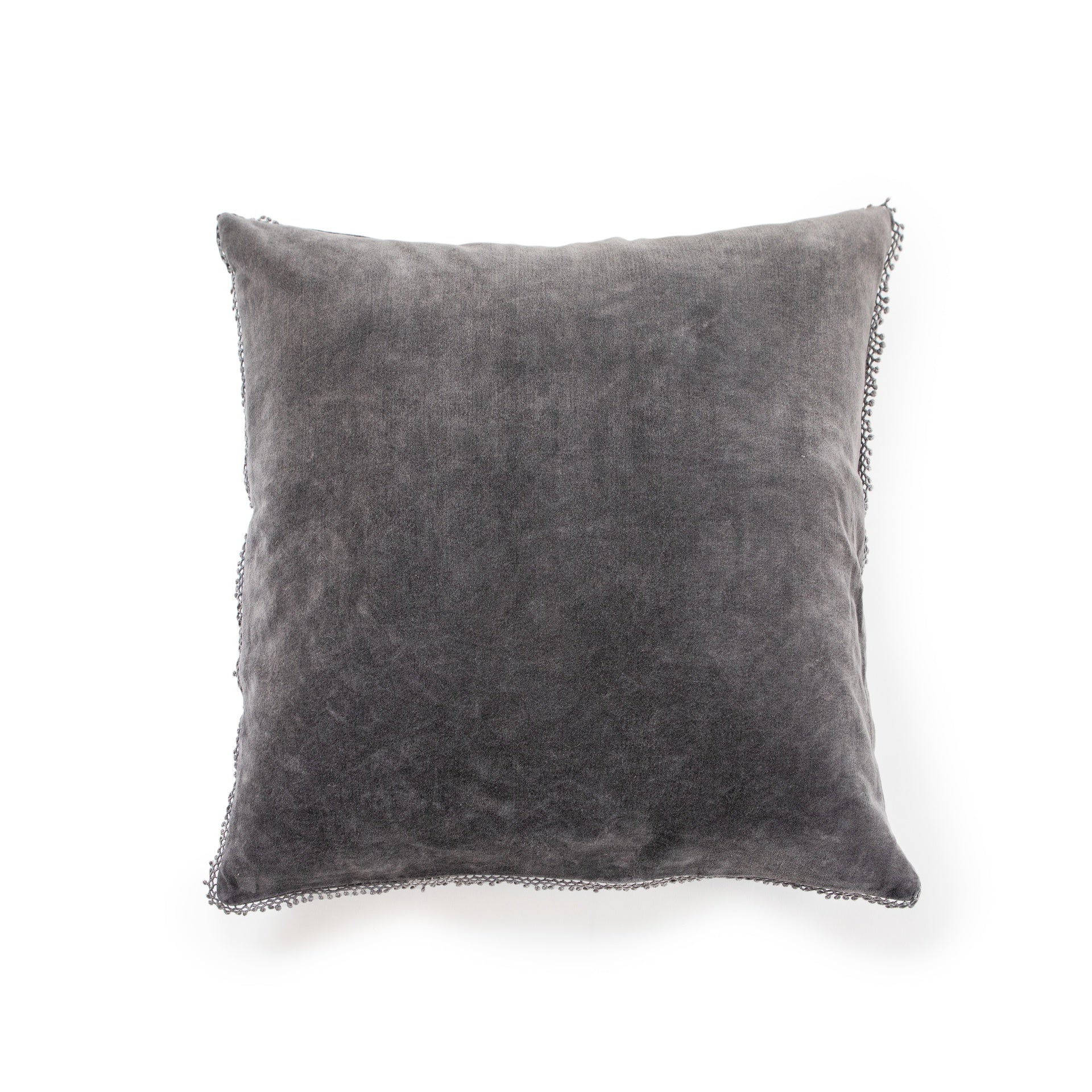 ***Ash Velvet Pillow With Poms - 22"x22