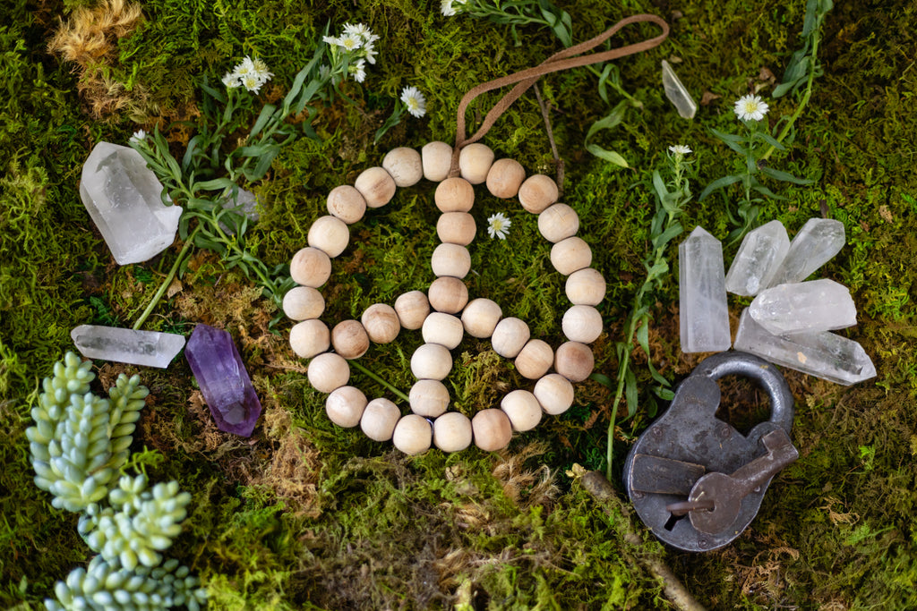 Wooden Beaded Peace Sign with Suede Hanger