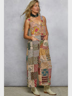V-Neck Patchwork Dual Patch Pocket Overall