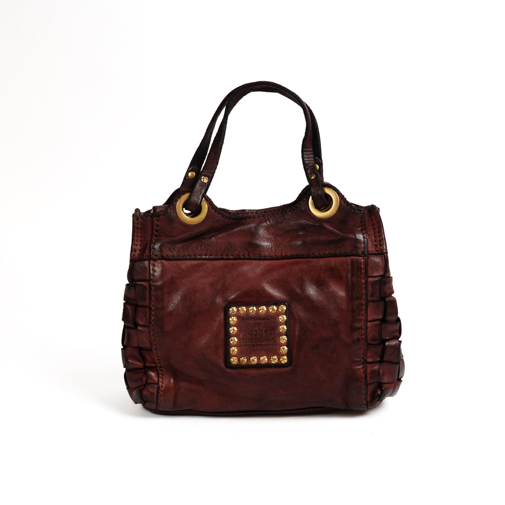 Shopping Bag in Woven Cowhide, Burgundy