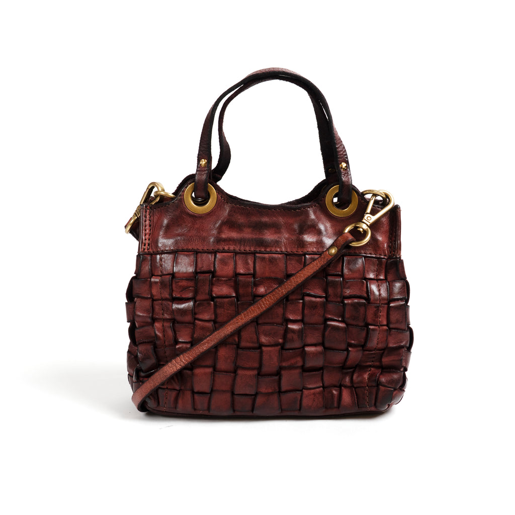Shopping Bag in Woven Cowhide, Burgundy