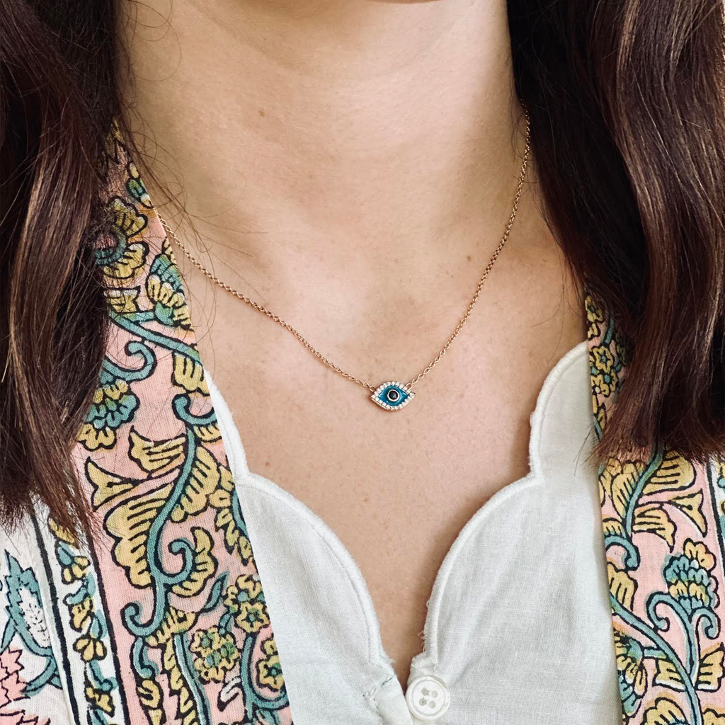 ***Gold Plated Blue Evil Eye Necklace