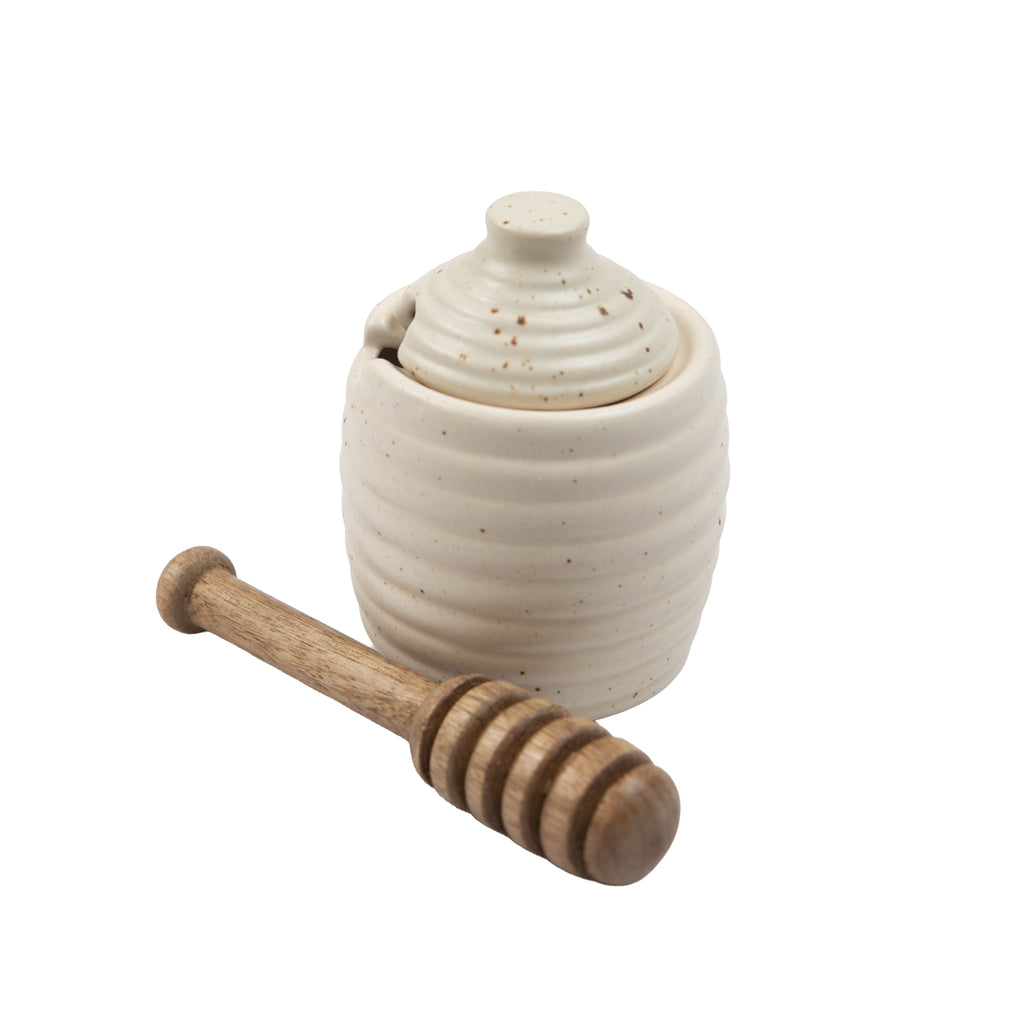 Ribbed Ceramic Speckled Honey Pot