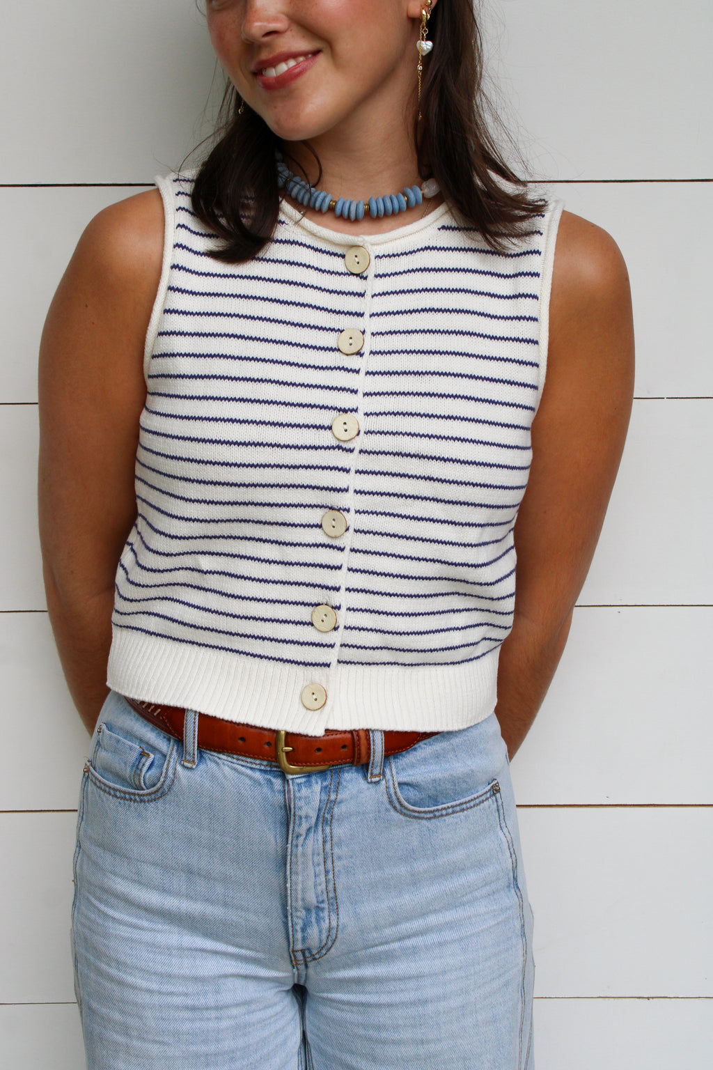 Striped Button Up Vest