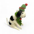 ***White & Black Dog With Green Beanie & Holly Ornament - Mutley Crew Collection Second Edition