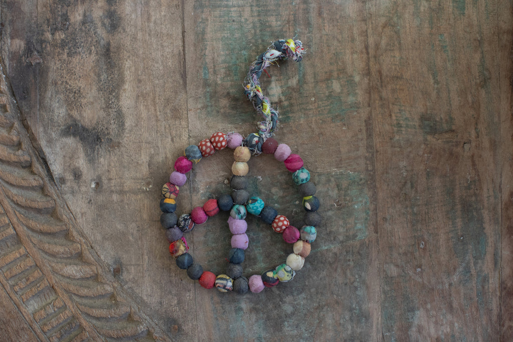 Kantha Ball Peace Sign Ornament
