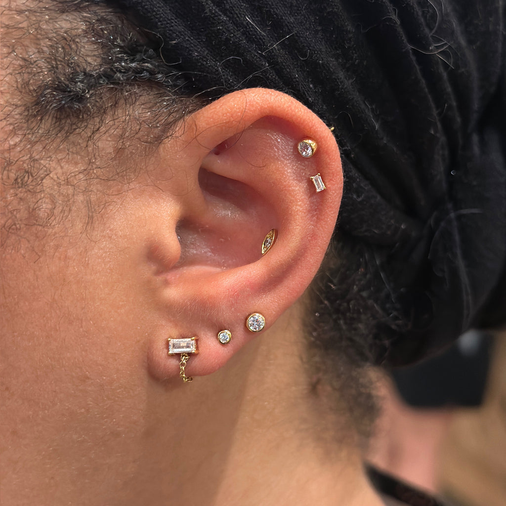 Tiny Crystal Dot Gold Rim Stud Earrings