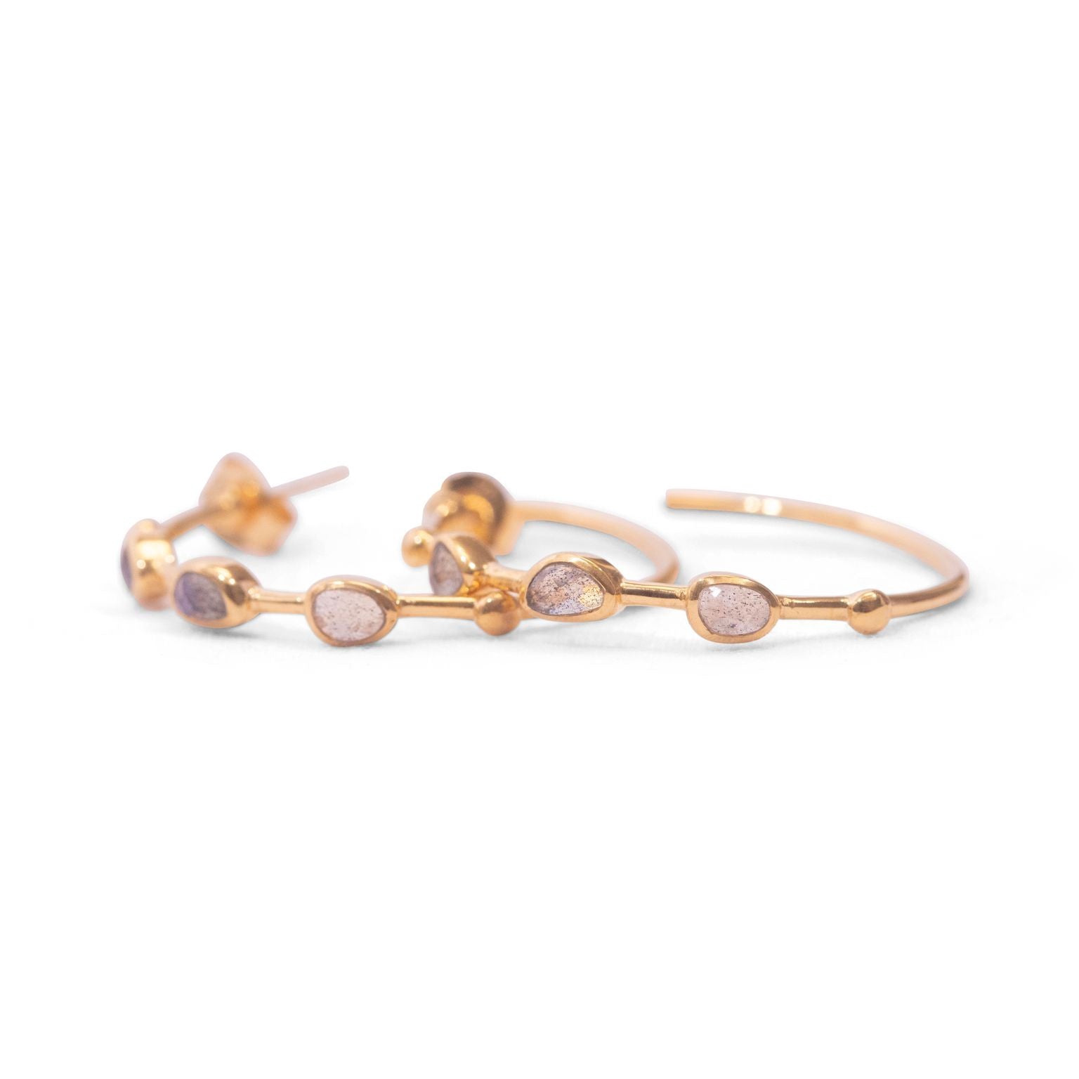 ***Labradorite Hoops - Gold Plated Brass