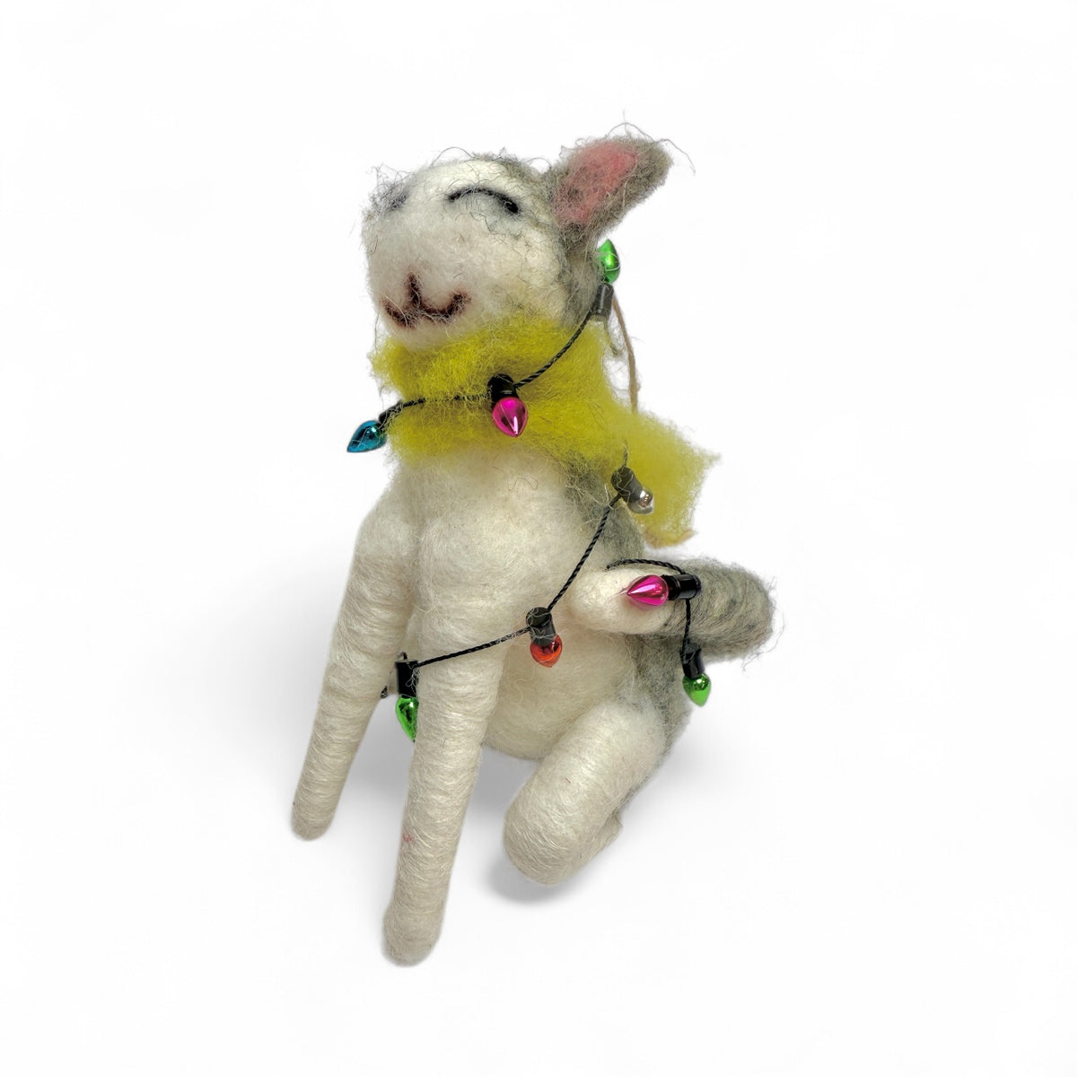 Grey & White Cat with Scarf & Christmas Lights Ornament - Clutter of Cats Collection
