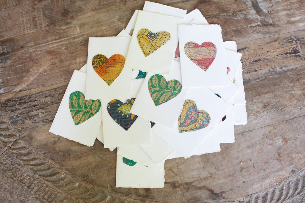 Kantha Heart Cards