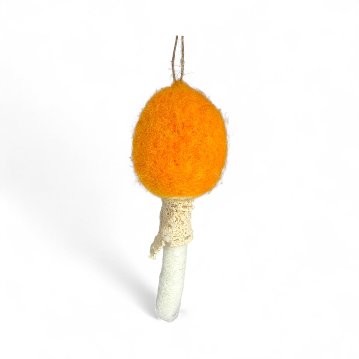 Orange With Lace Mushroom Ornament -  Felt Patch of Mushrooms Collection