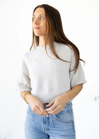 Crew Neck Short Sleeve Sweater, Oatmeal