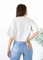Crew Neck Short Sleeve Sweater, Oatmeal