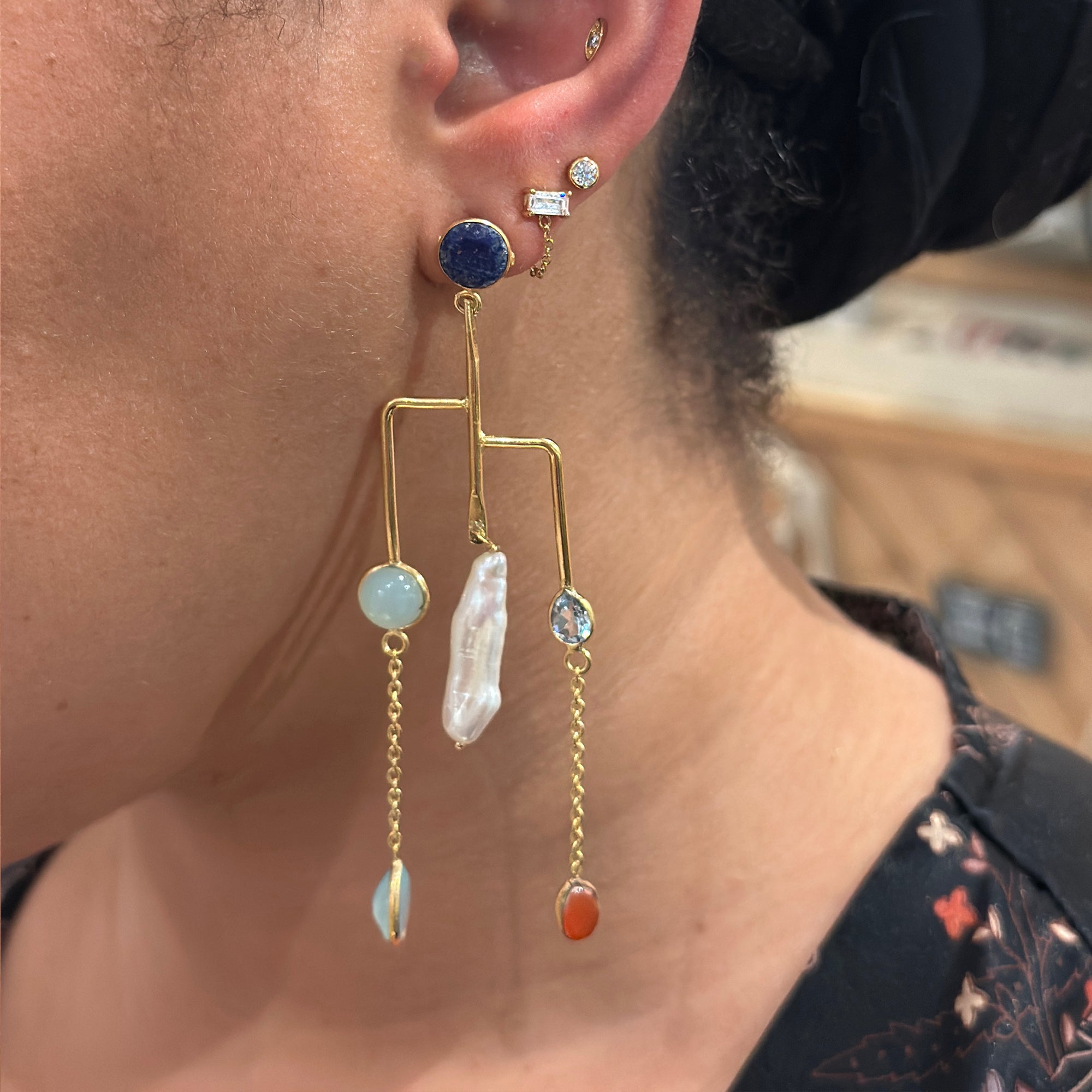 ***Multi-Stone Dangle Mobile Earrings