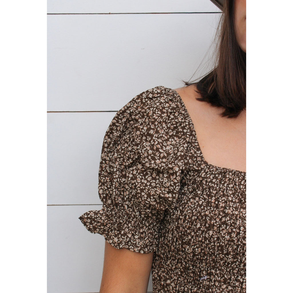 Floral A Line Dress, Brown