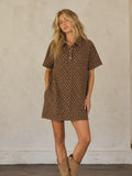 Polka Dot Denim Shirt Dress, Brown