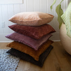 Truffle Velvet Pillow with Poms 22x22
