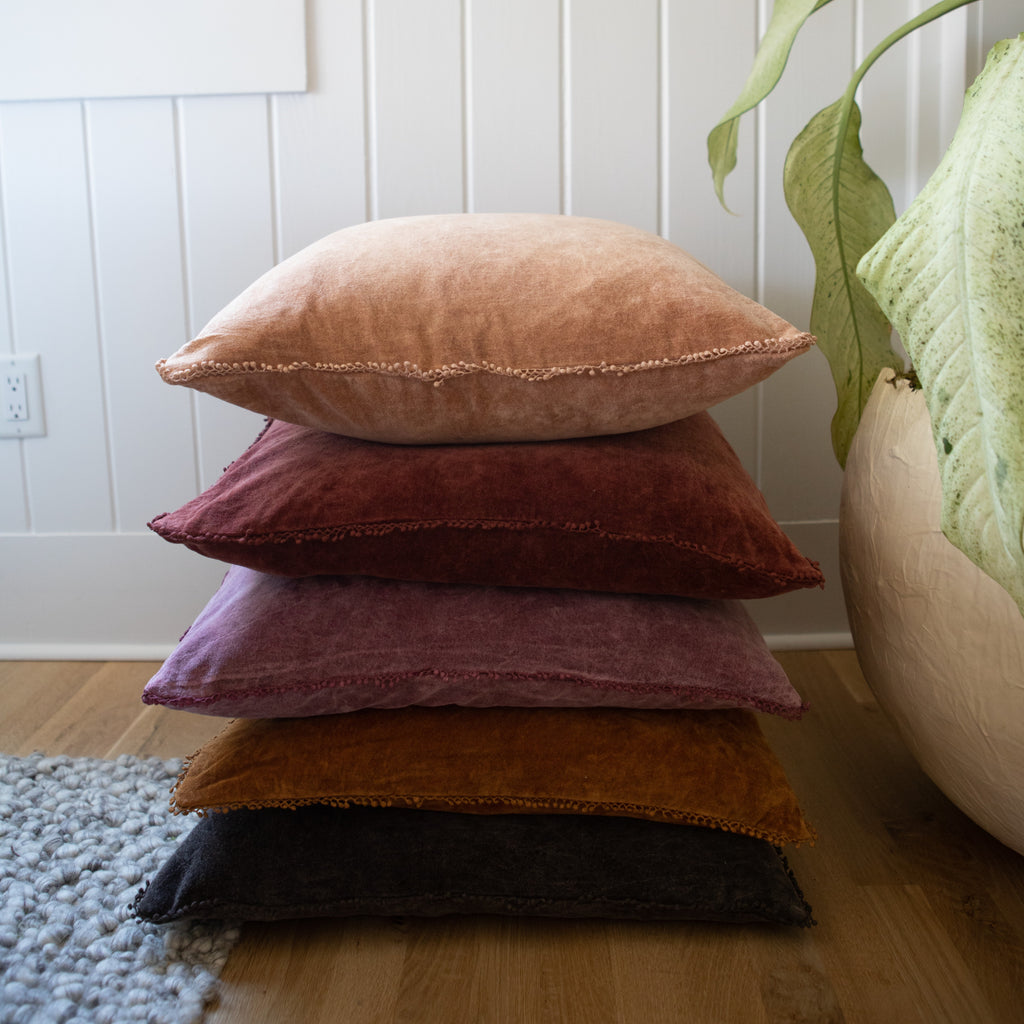 Canyon Velvet Pillow with Poms 22x22