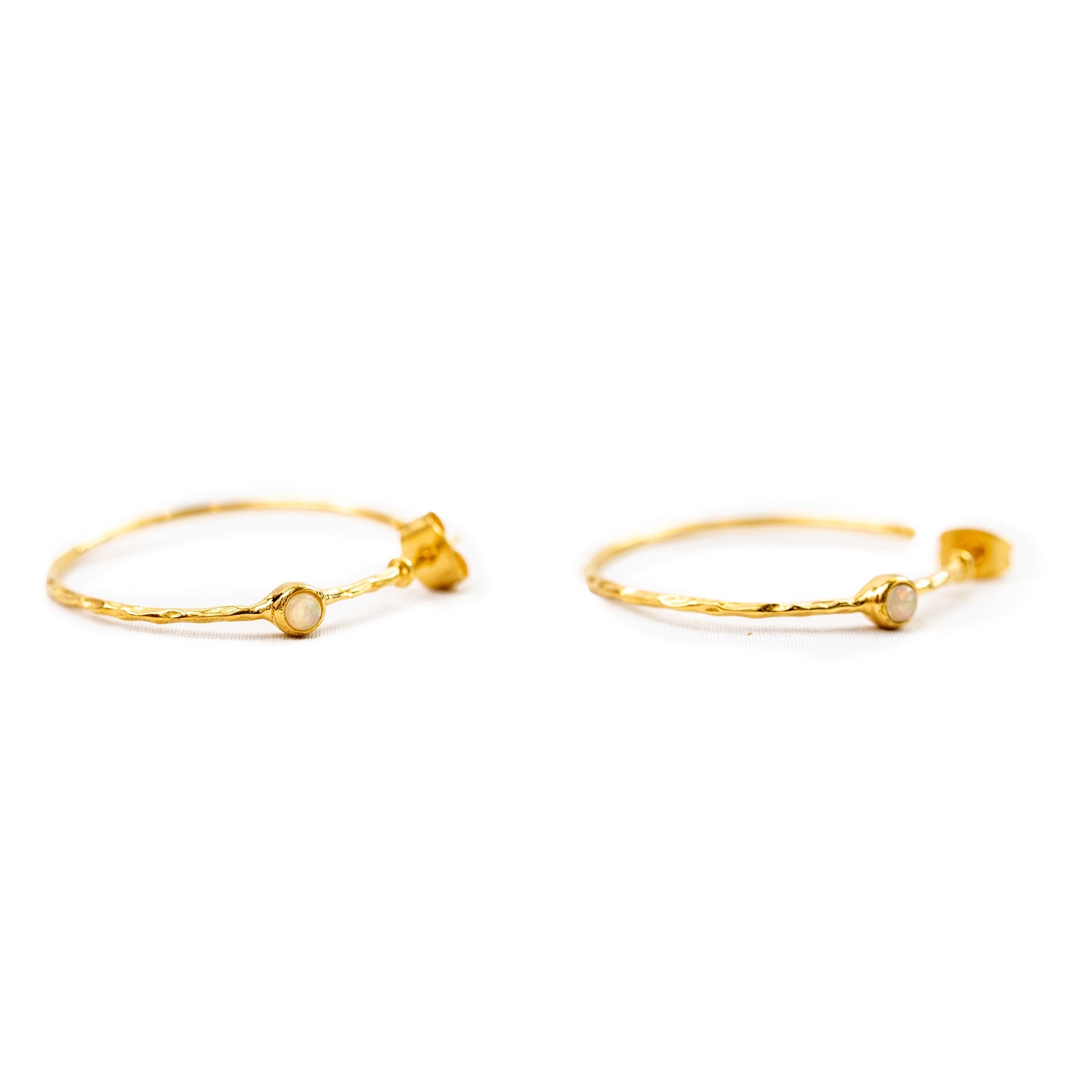 ***Ethiopian Opal Hammered Hoops - Gold Plated Brass