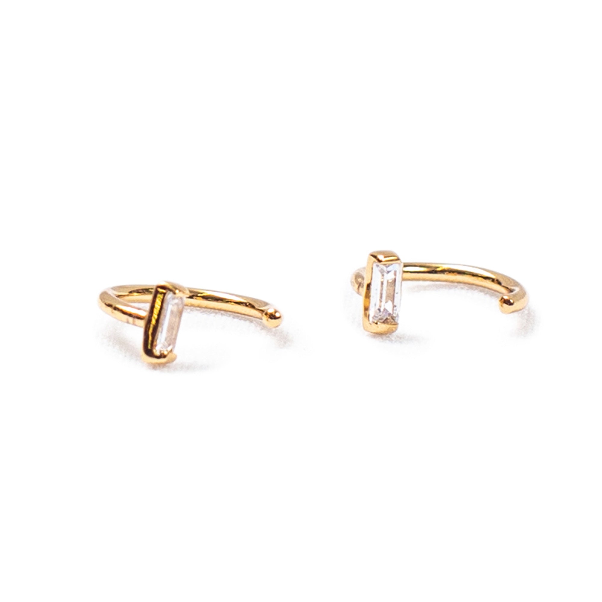 Gold Plated Baguette Huggie Earrings
