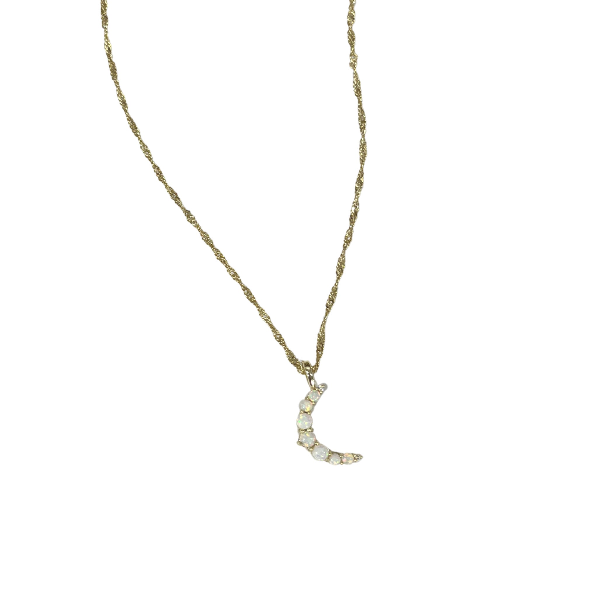 White Opal Crescent Moon pendant necklace
