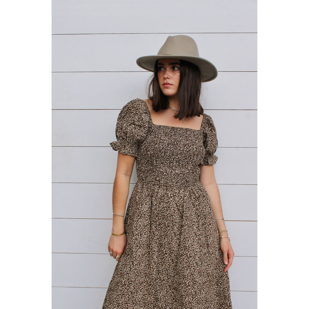 Floral A Line Dress, Brown