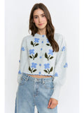 Wool-Blend Floral Embroidery Cardigan