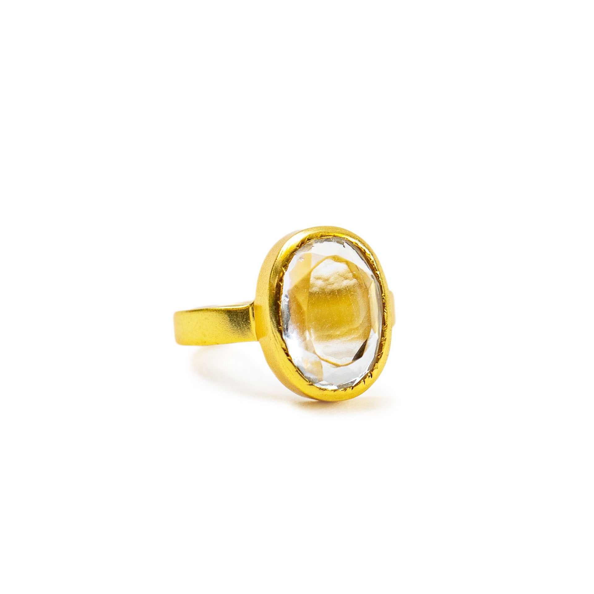 ***Gold Plated Ring with Clear Crystal - Size