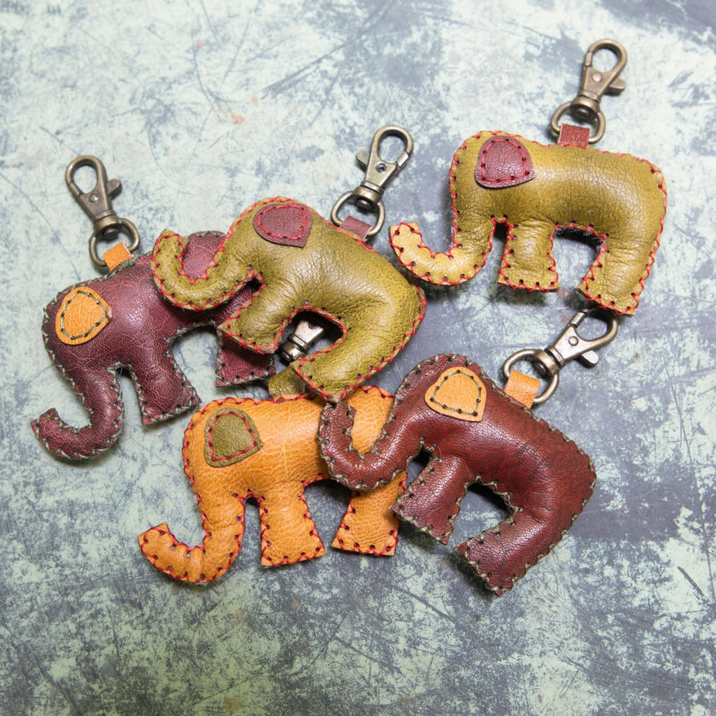 Elephant Puffy Leather Keychain