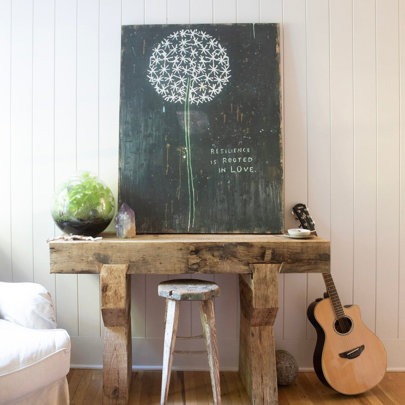 Resilience Is Rooted In Love Art Print - Grey Wood