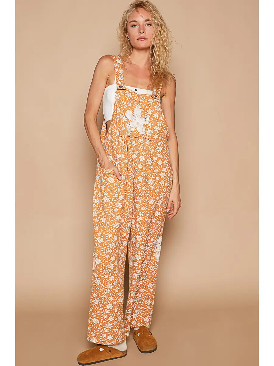 Contrast Patch Woven Overall, Mustard Floral