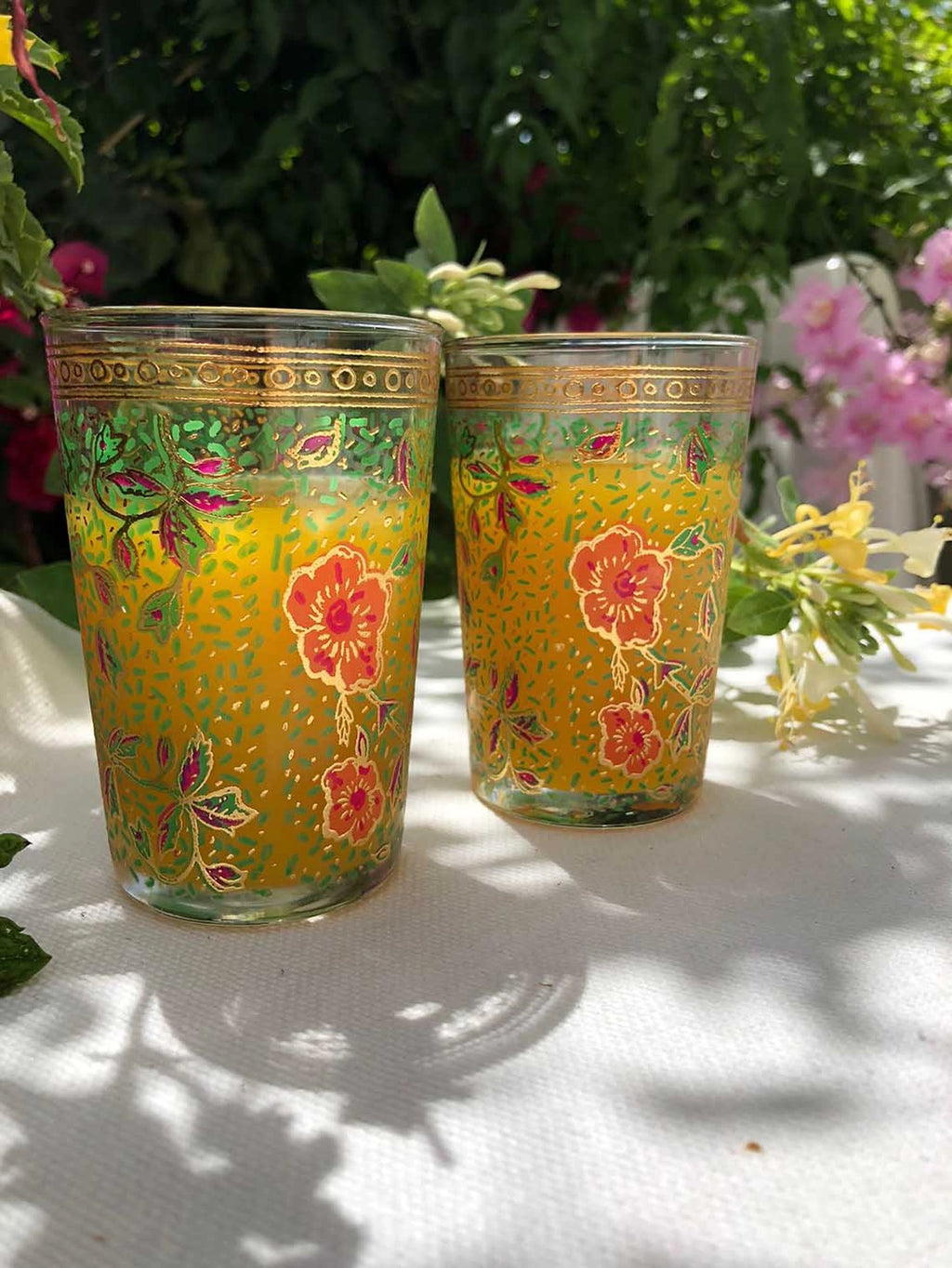 Moroccan Tea Glass Hand Painted Garden