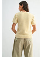 Soft Fuzzy Knit Short Sleeve Sweater Top - Yellow