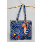 Quilted Indigo Paisley Love Tote Bag