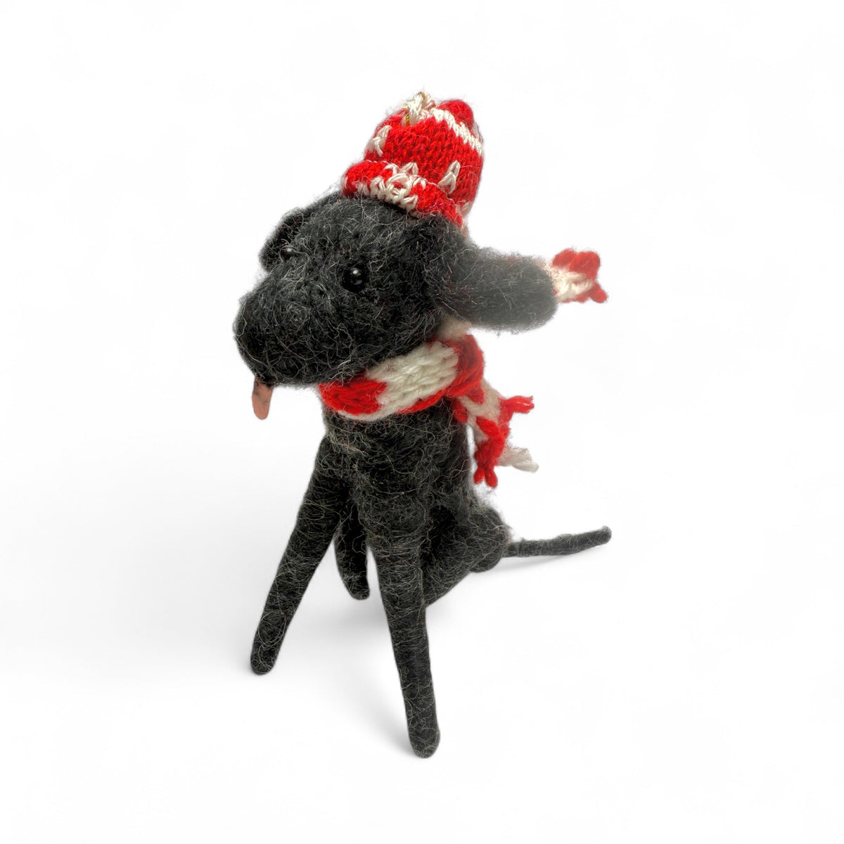 ***Black Lab With Red & White Knit Hat & Scarf Ornament - Mutley Crew Collection Second Edition