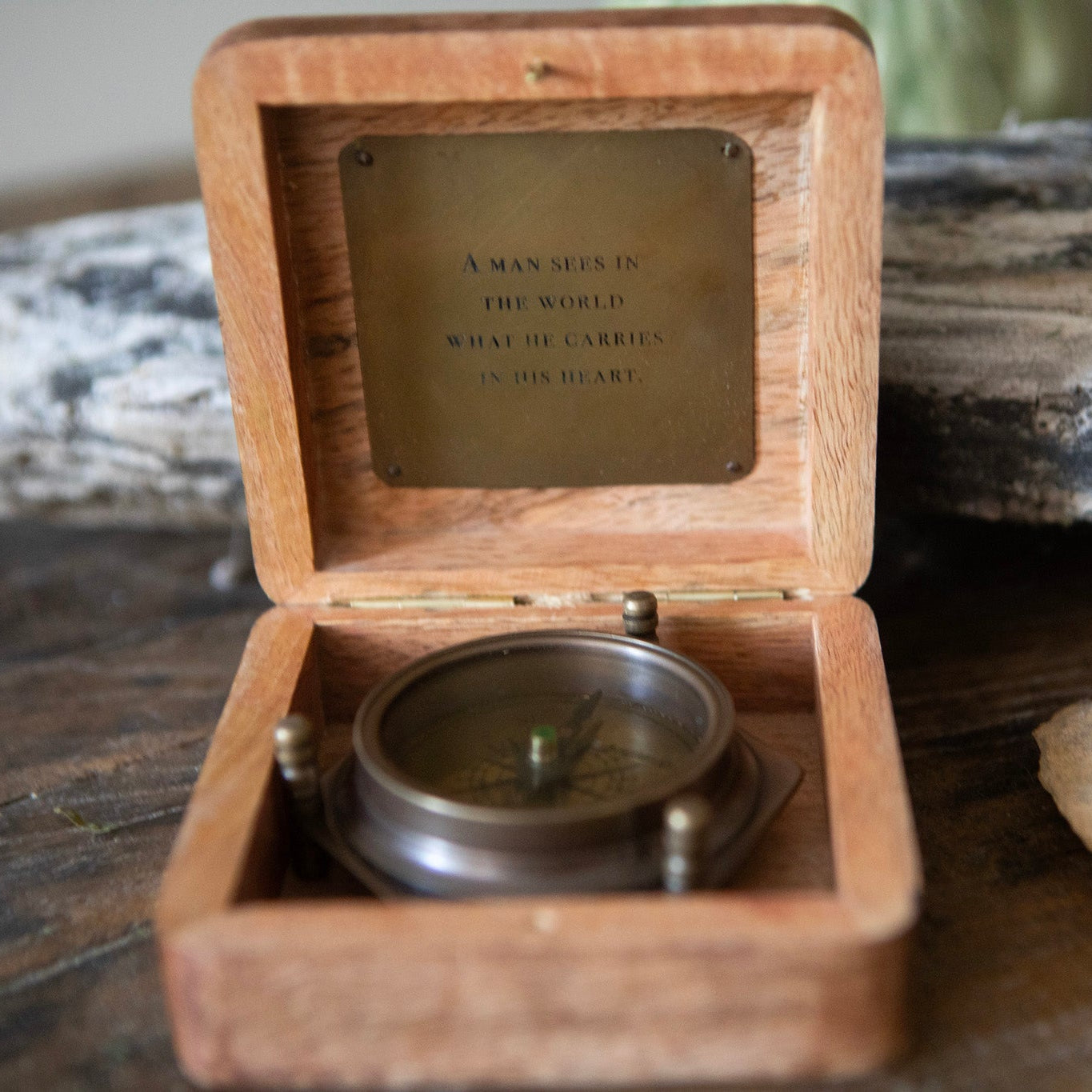 Tripod Compass in A Man Sees Wooden Box