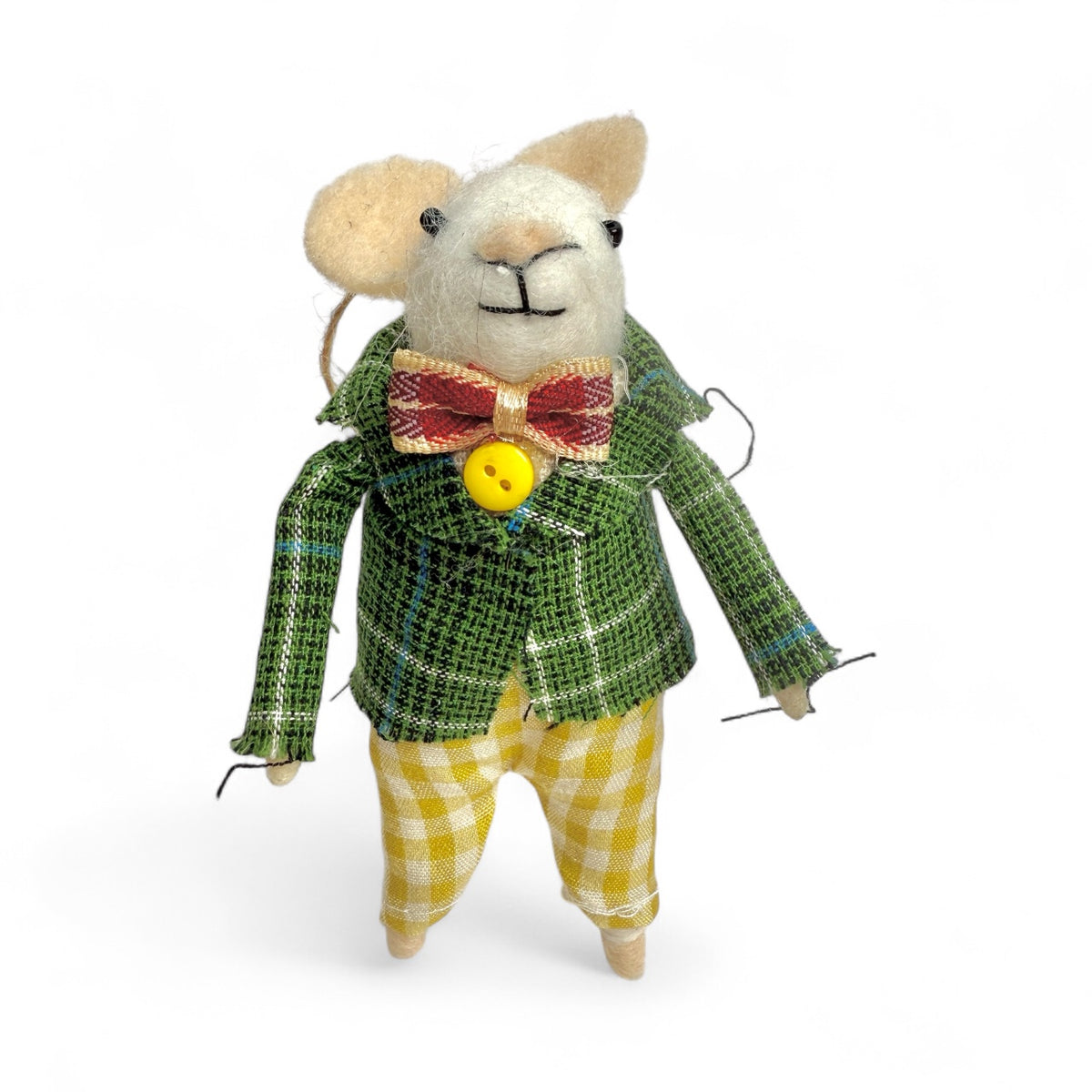 White Mouse With Green Plaid Jacket & Yellow Checkered Pants Ornament - City Mice Collection