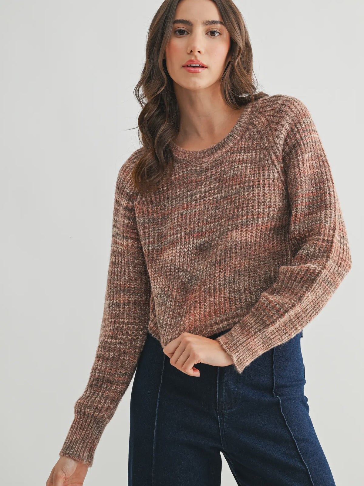 Cozy Knit Wool Sweater - Brown Multi